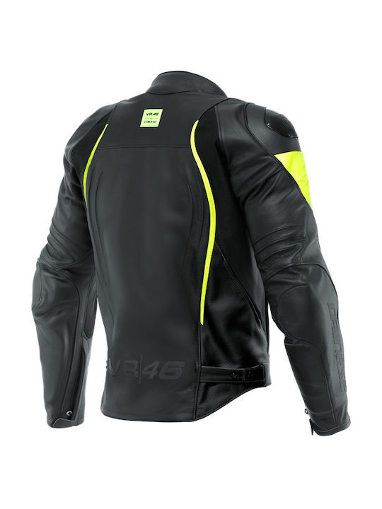 Dainese VR46 Bărbătesc Jachetă de Motocicletă Din Piele 4 Anotimpuri Impermeabil Black/Fluo Yellow