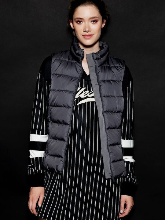 Women's Short Puffer Jacket for Winter Gray