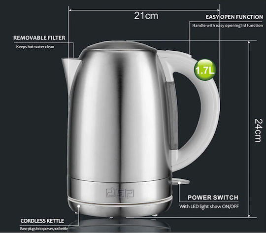 DSP Kettle 1.7lt 2200W Silver