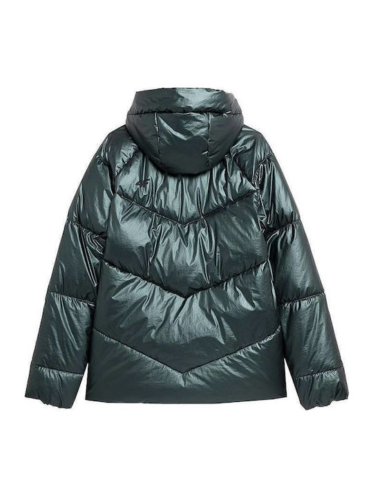 Women's Short Puffer Jacket for Winter Green