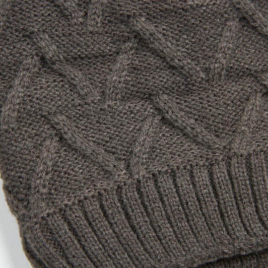 Beanie Ανδρικός Σκούφος με Πλεξούδες σε Γκρι χρώμα