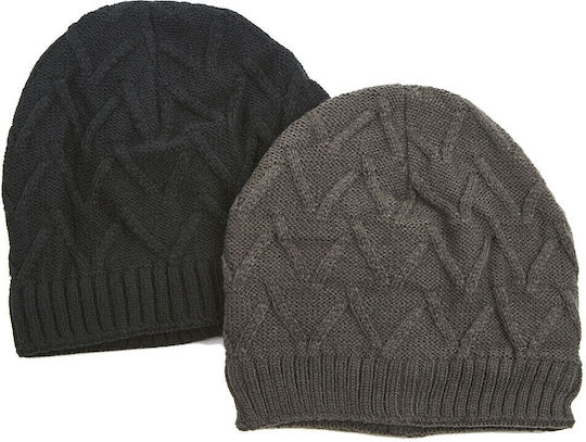 Beanie Ανδρικός Σκούφος με Πλεξούδες σε Γκρι χρώμα