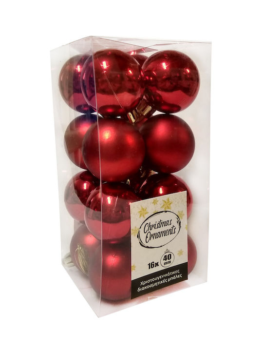 TnS Christmas Plastic Ball Ornament Red 4x4cm 16pcs