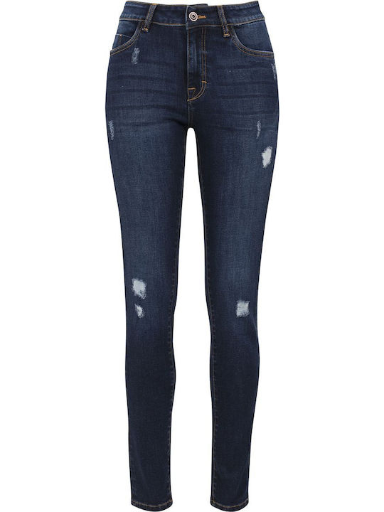 Hoch tailliert Damenjeans mit Rissen Dark Blue