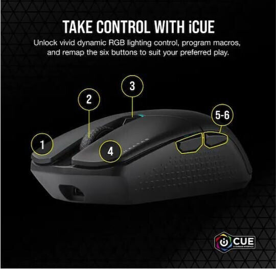 Corsair Katar Elite Безжична RGB Геймърска Мишка 26000 DPI Черен