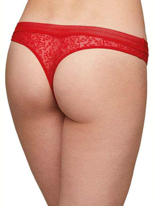 Ysabel Mora Cotton Women's String with Lace Red