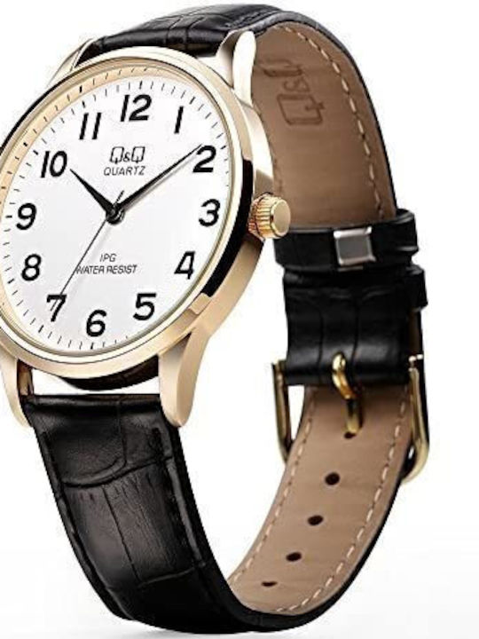 Q&Q Men's Watch 40mm Battery with Black Leather Strap