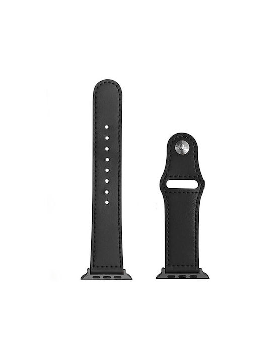 Techsuit Watchband Armband Synthetisches Leder mit Pin Schwarz (Apple Watch 2 / 3 / 4 / 5 / 6 / 7 / 8 / SE / ULTRA - 42 / 44 / 45 / 49 mm)