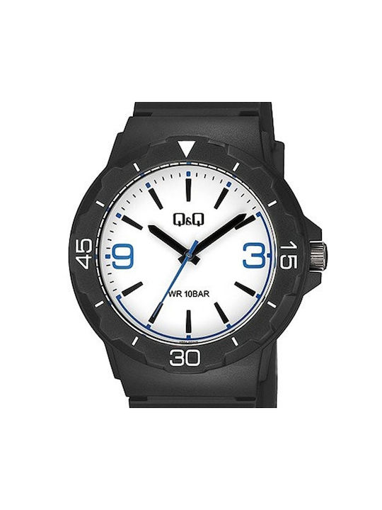 Q&Q Watch Battery with Black Rubber Strap