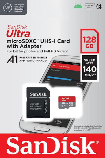 Sandisk Ultra microSDXC 128GB U1 A1 UHS-I 140MB/s с адаптер