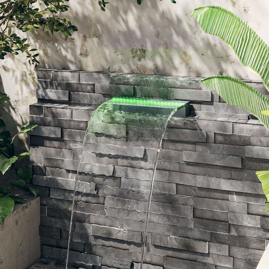 vidaXL Pool Waterfall with LED Lighting 8x45x21cm Silver