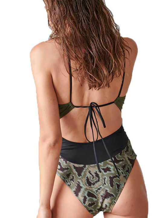 One Piece Swimsuit with Removable Padding Animal Print Green