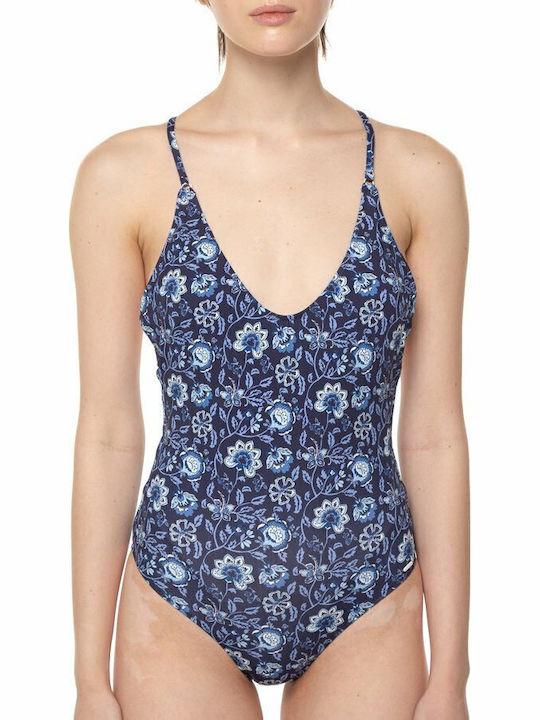 Costum De Baie Întreg Floral Albastru