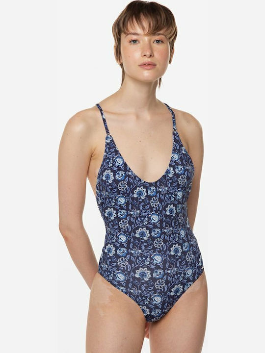 Costum De Baie Întreg Floral Albastru