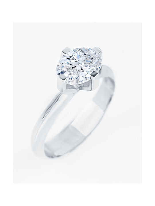 Single stone ring SOLEDOR by the serie Petal made of 14K white gold with cubic zirconia (No 53)