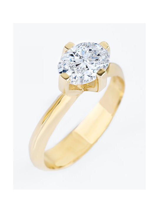 One-stone SOLEDOR ring by the serie Petal in 14K gold with cubic zirconia (No 53)