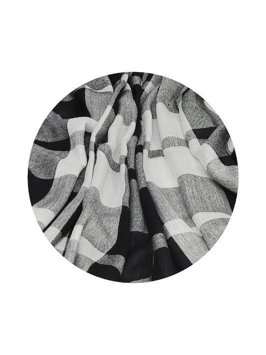 Women's scarf Men's scarf in striped and checkered pattern with fringes 70cm. x 180cm. Grey