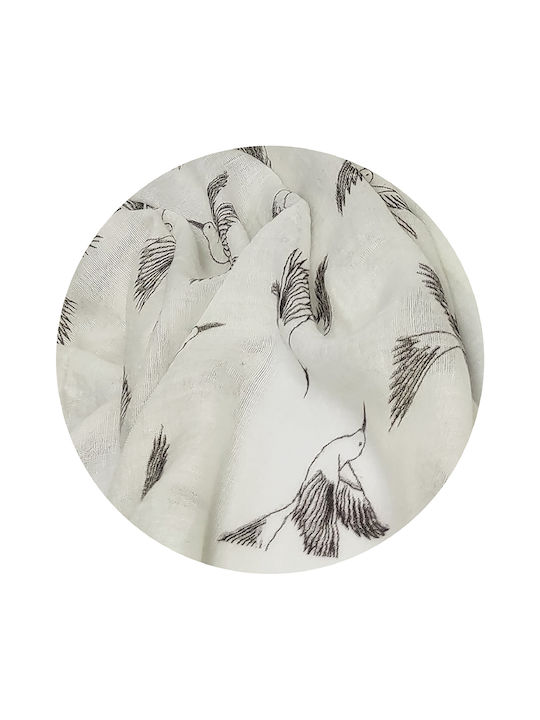 Γυναικείο Φουλάρι Εκρού με πουλιά 70εκ. x 180εκ. Εσάρπα Πασμίνα καλοκαιρινή με κρόσσια