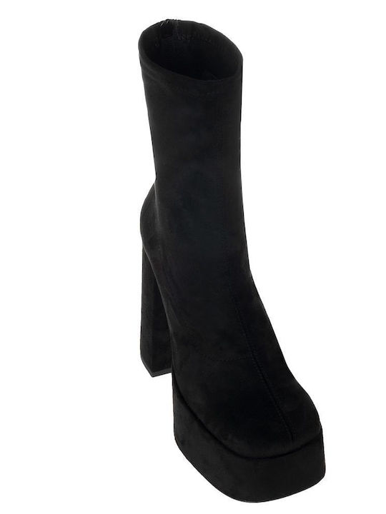 Suede Women's Ankle Boots with High Heel Black