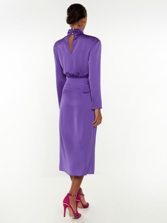 Midi Evening Dress Satin Wrap Purple