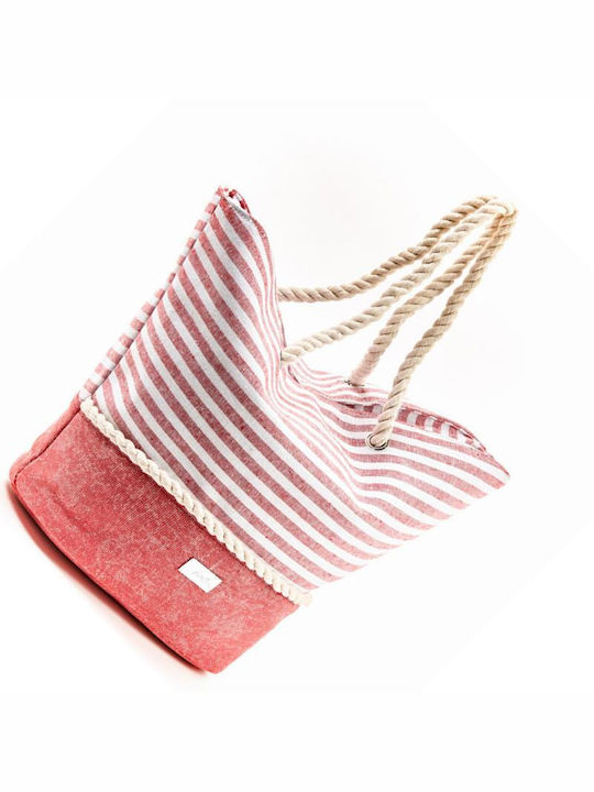 Verde Fabric Beach Bag Red with Stripes