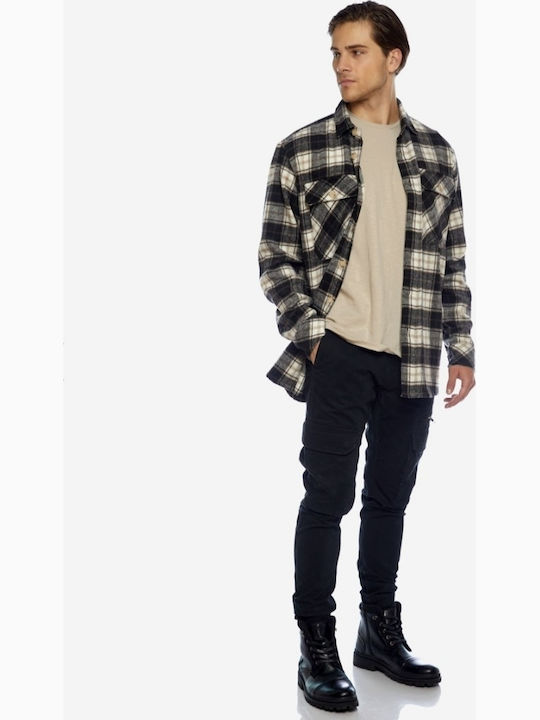 Overshirt Mânecă Lungă În Linie Regular Fit Model Carou Negru