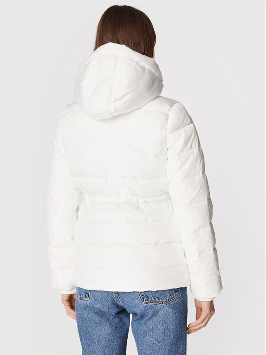 Tommy Hilfiger Κοντό Γυναικείο Puffer Μπουφάν για Χειμώνα Λευκό
