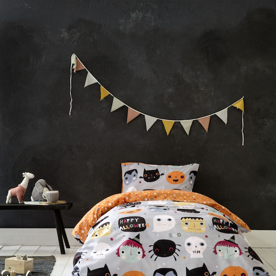 Nima Комплект чаршафи Единично Памучни Happy Halloween Сив 170x255см 3бр
