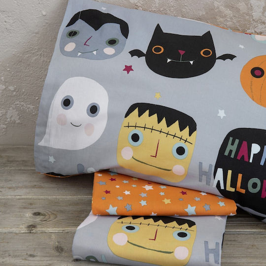 Nima Комплект чаршафи Единично Памучни Happy Halloween Сив 170x255см 3бр
