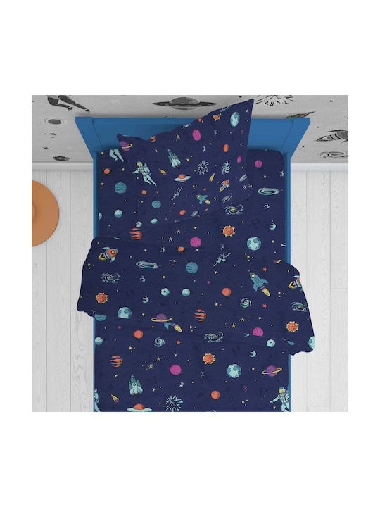 Dimcol Sheet Set Single Cotton Space 189 Blue 160x240cm 2pcs