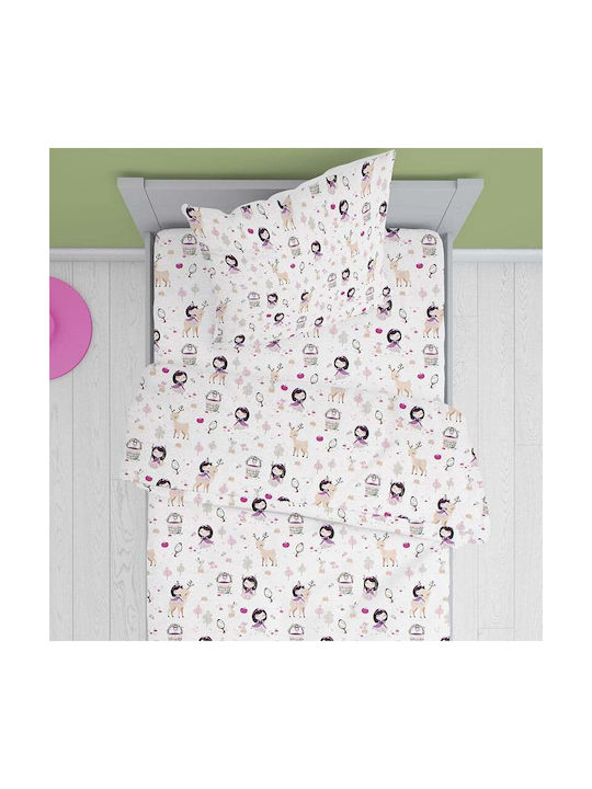Dimcol Sheet Set Single Cotton Lily + Deer 179 White-Pink 160x240cm 2pcs