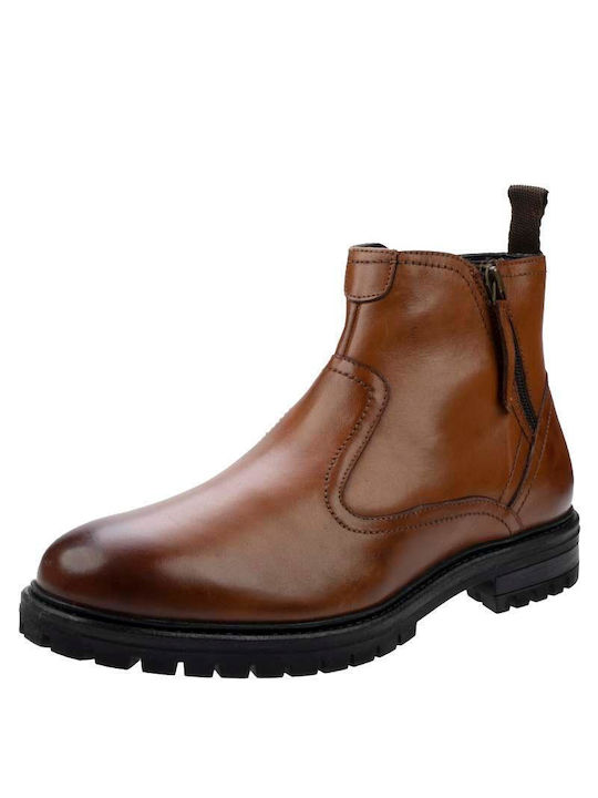 Giacomo Carlo Men's Leather Boots with Zipper Tabac Brown