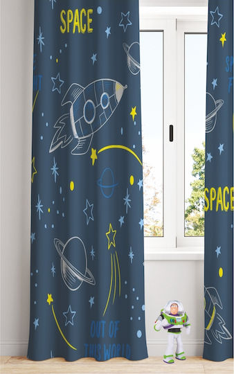 Flamingo Παιδική Κουρτίνα Space με Τρουκς Γαλάζια 140x260εκ.