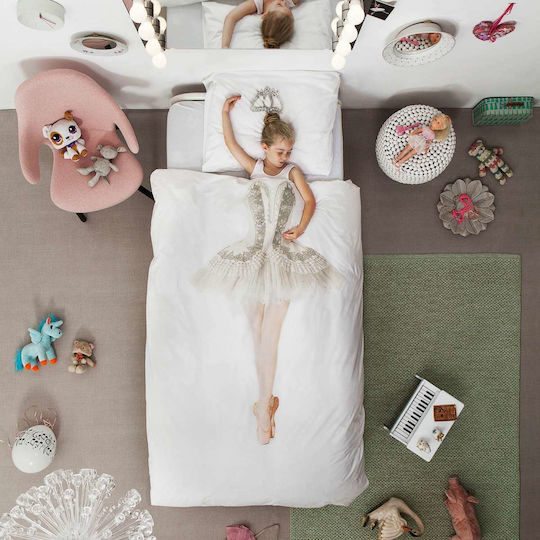 Snurk Ballerina Conținut set Husă de pilotă pentru copii Single cu față de pernă Alb 135x200cm