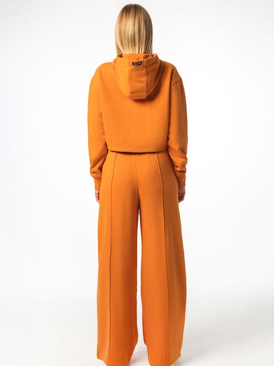 Cropped Women's Sweatshirt Hooded Orange