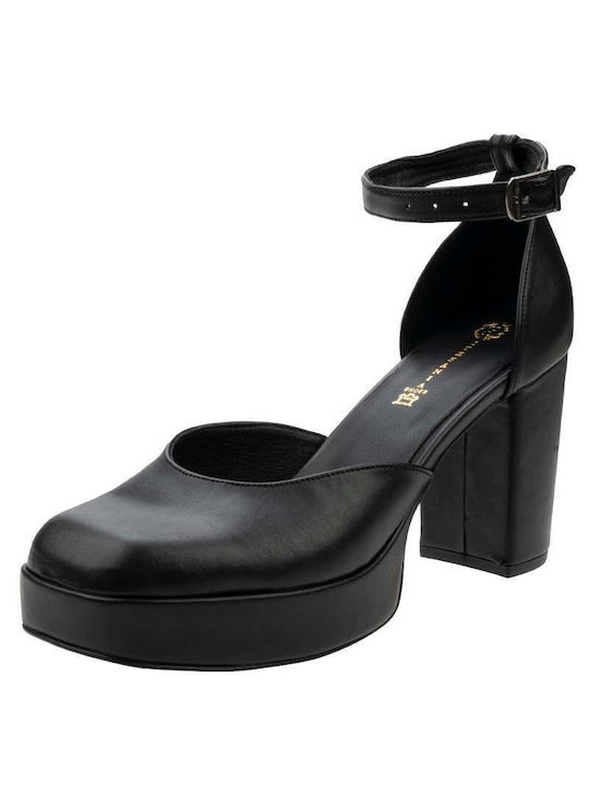 Stefania Leather Black High Heels with Strap S