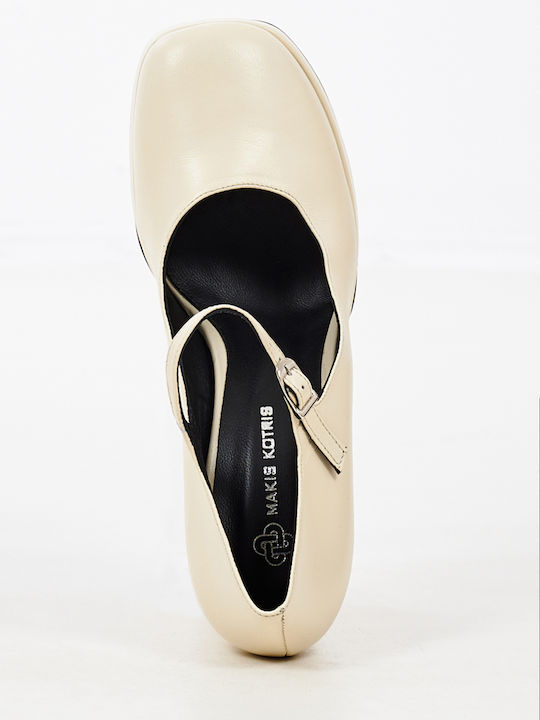 Patent Leather Beige Heels with Strap