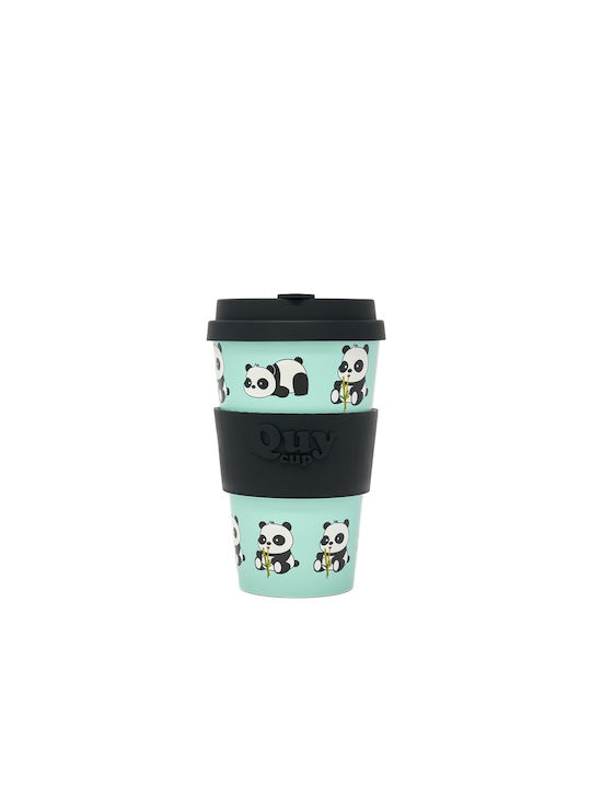 QuyCup Panda Mug Bamboo with Lid Blue 400ml RPETBAMB40-493
