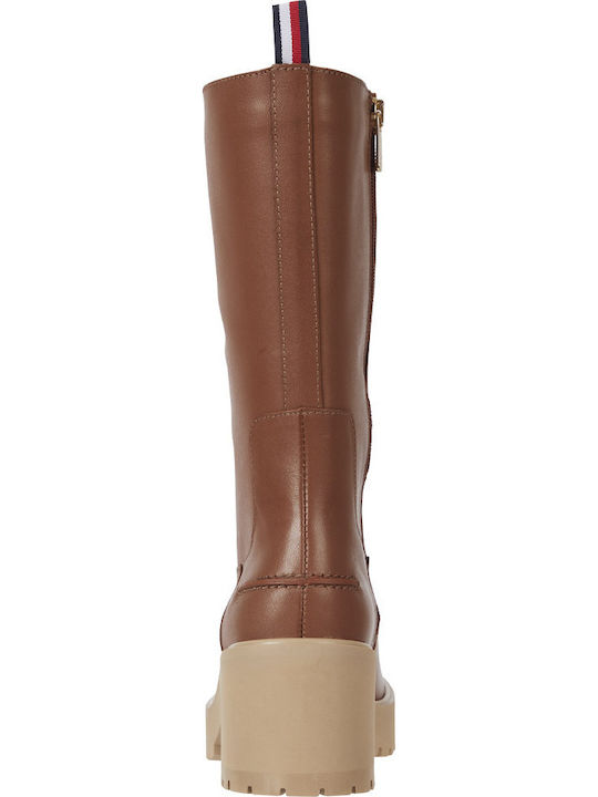 Leder Damenstiefel mit Mittelhohem Absatz Winter Cognac
