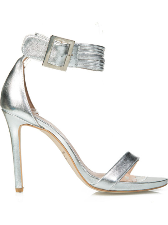 Fardoulis Leather Women's Sandals 9114 with Ankle Strap Silver