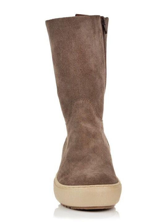 Suede Women's Boots with Zipper Gray