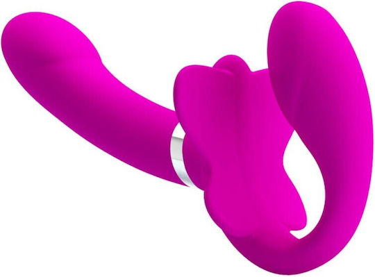 Pretty Love Valerie Fără bretele Strap On cu Dildo 10cm cu vibrație în Culoare Fuchsia