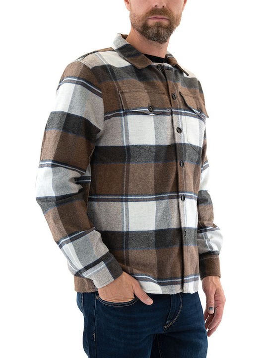 Gabba Clipper Men's Shirt Overshirt Long Sleeve Checked Brown