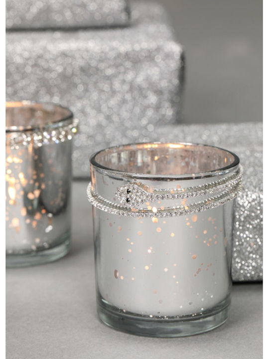 Zaros Christmas Glass Candlestick 8x8cm with Diamonds (Μiscellaneous Designs)