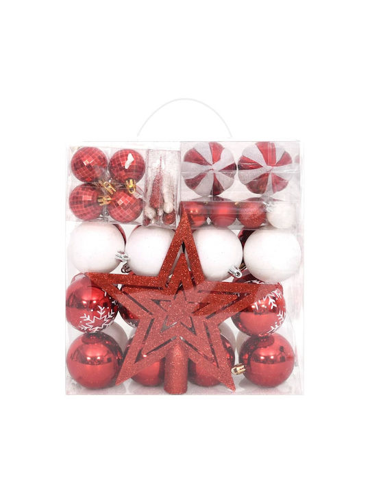 vidaXL Christmas Plastic Set Ornaments Red 64pcs