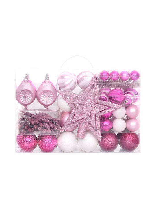 vidaXL Ornament de Crăciun Set Plastic Roz cu Pulbere de Aur cu Paiete 108buc