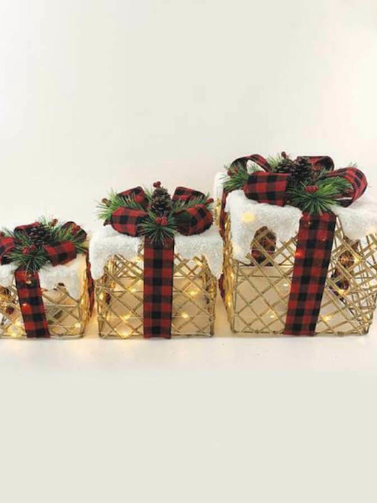 Aca Illuminated Christmas Fabric Figure Box Gold 3pcs