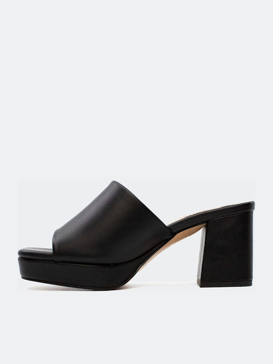 Lina 502 Mules με Χοντρό Ψηλό Τακούνι σε Μαύρο Χρώμα