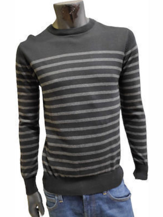 GNIOUS BAMBAKI NECKLINE BLACK STRIPED PULLOVER