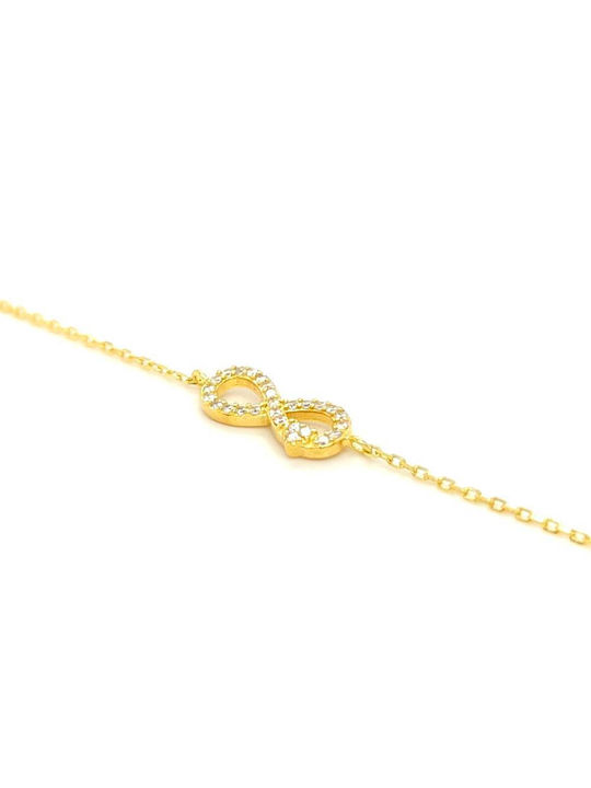 Women's bracelet, infinity with heart and zircon - silver (925°)-gold plated